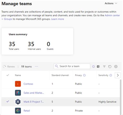 admin.microsoft.con/adminportal|Manage teams in the Microsoft Teams admin center.